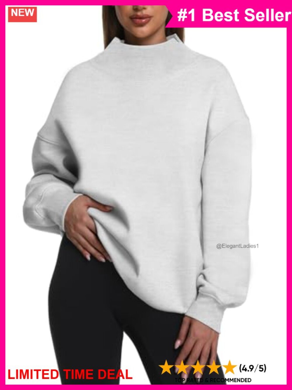 Oversized Fleece Lined Turtleneck Sweatshirt Slit Collar Pullover